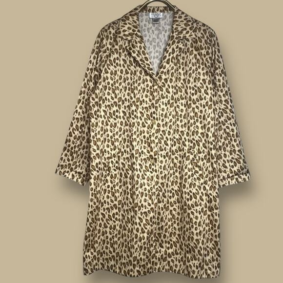Cervelle Size Large Cotton Leopard Print Button Front Unlined Duster Overcoat - Picture 1 of 14